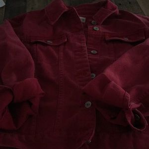 Red denim jean jacket